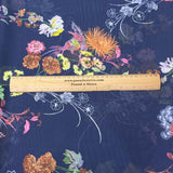Pound A Metre 3 Metres Luxurious Printed Crepe - 55" Wide (Navy Flowers)