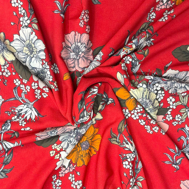 Pound A Metre 3 Metres Luxurious Printed Crepe - 55" Wide (Red Breeze)