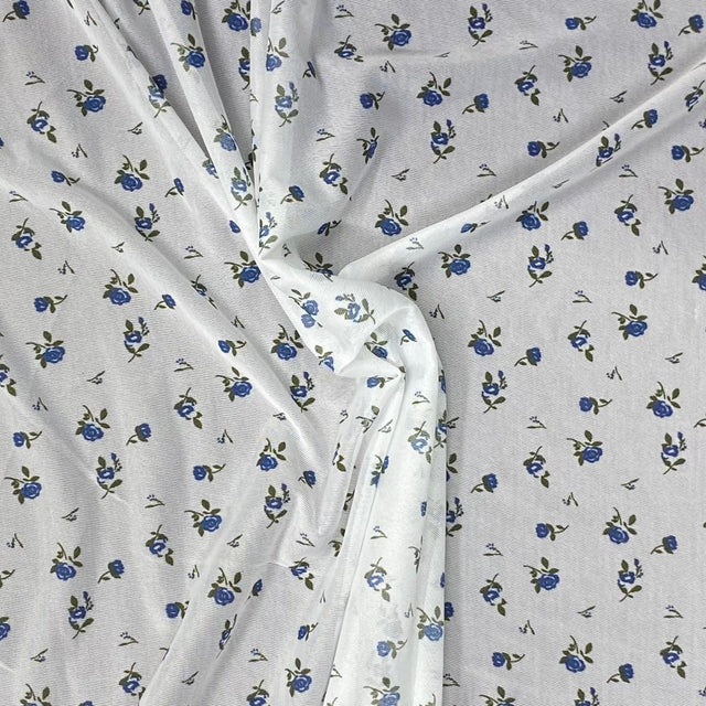 Pound A Metre 3 Metres Luxurious Printed  Lightweight Jersey 55" Wide (Blue & White Floral)