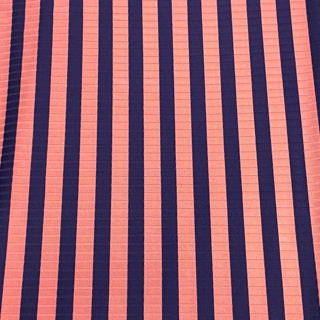 Pound A Metre 3 Metres Luxurious Printed Ribbed Jersey 55” Wide - (Navy & Mauve) (S1J)