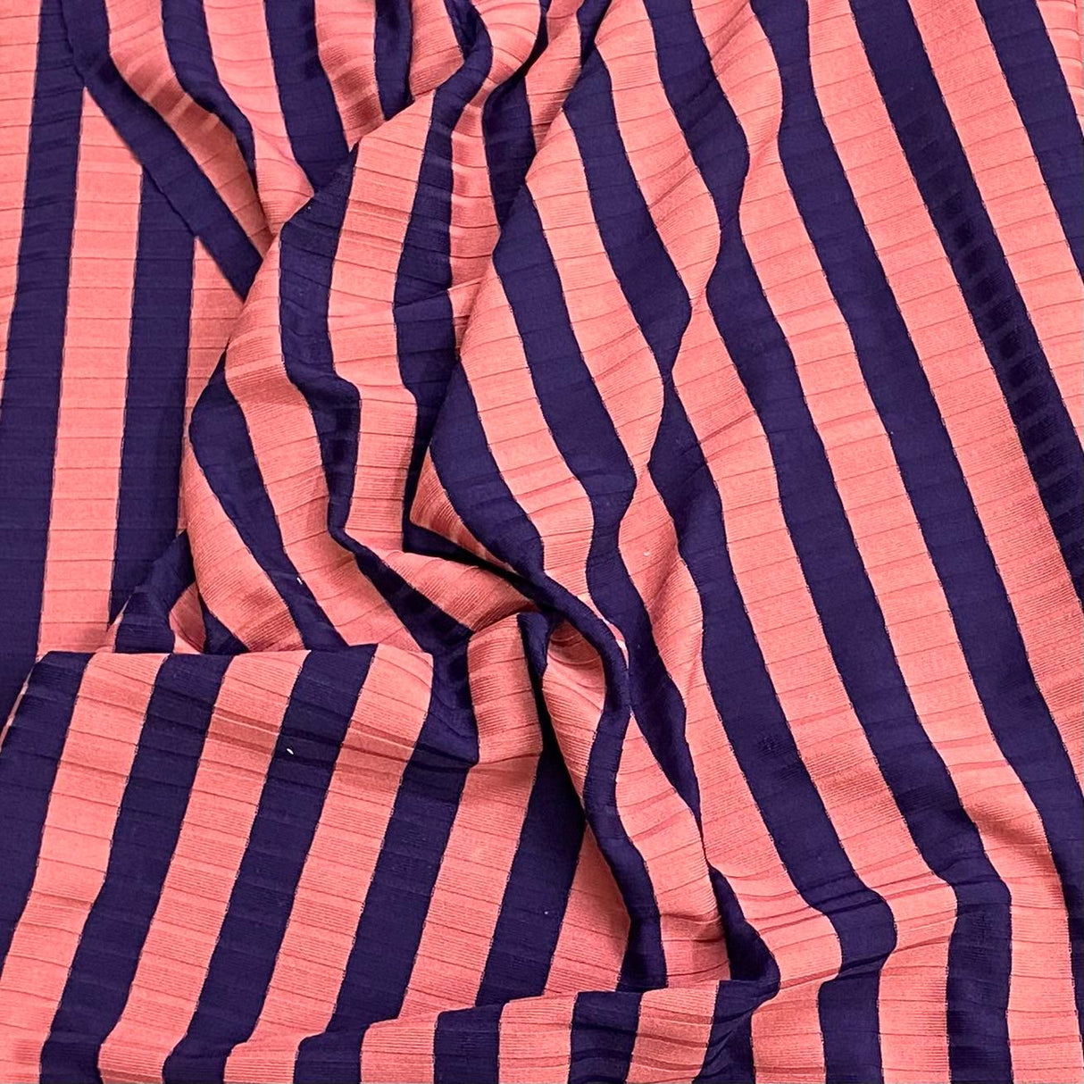 Pound A Metre 3 Metres Luxurious Printed Ribbed Jersey 55” Wide - (Navy & Mauve) (S1J)