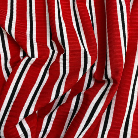 Pound A Metre 3 Metres Luxurious Printed Ribbed Jersey 55” Wide - (RedStripes) (EOL)