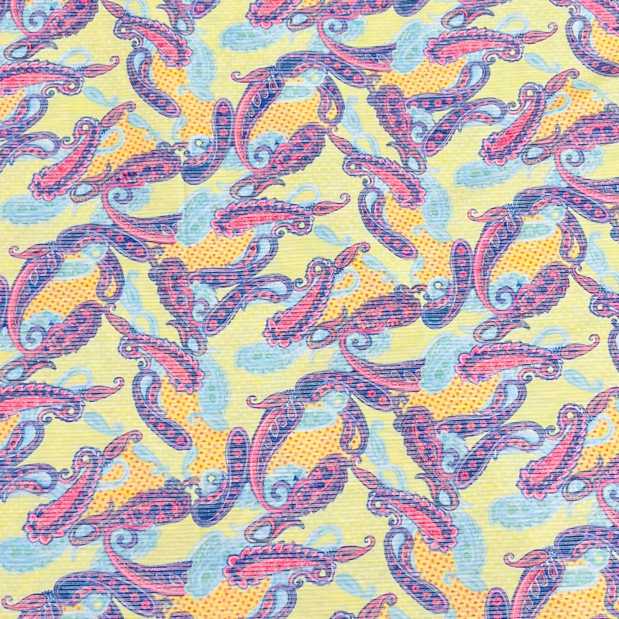Pound A Metre 3 Metres Luxurious Printed Ribbed Jersey 55” Wide - (Yellow Paisley)