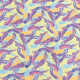 Pound A Metre 3 Metres Luxurious Printed Ribbed Jersey 55” Wide - (Yellow Paisley)