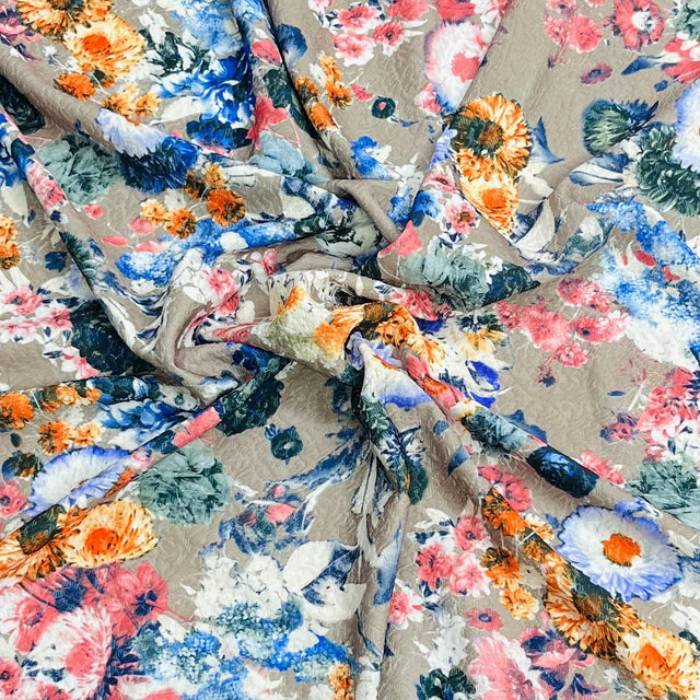 Pound A Metre 3 Metres Luxurious Printed Seersucker Jersey 55” Wide - (Floral)