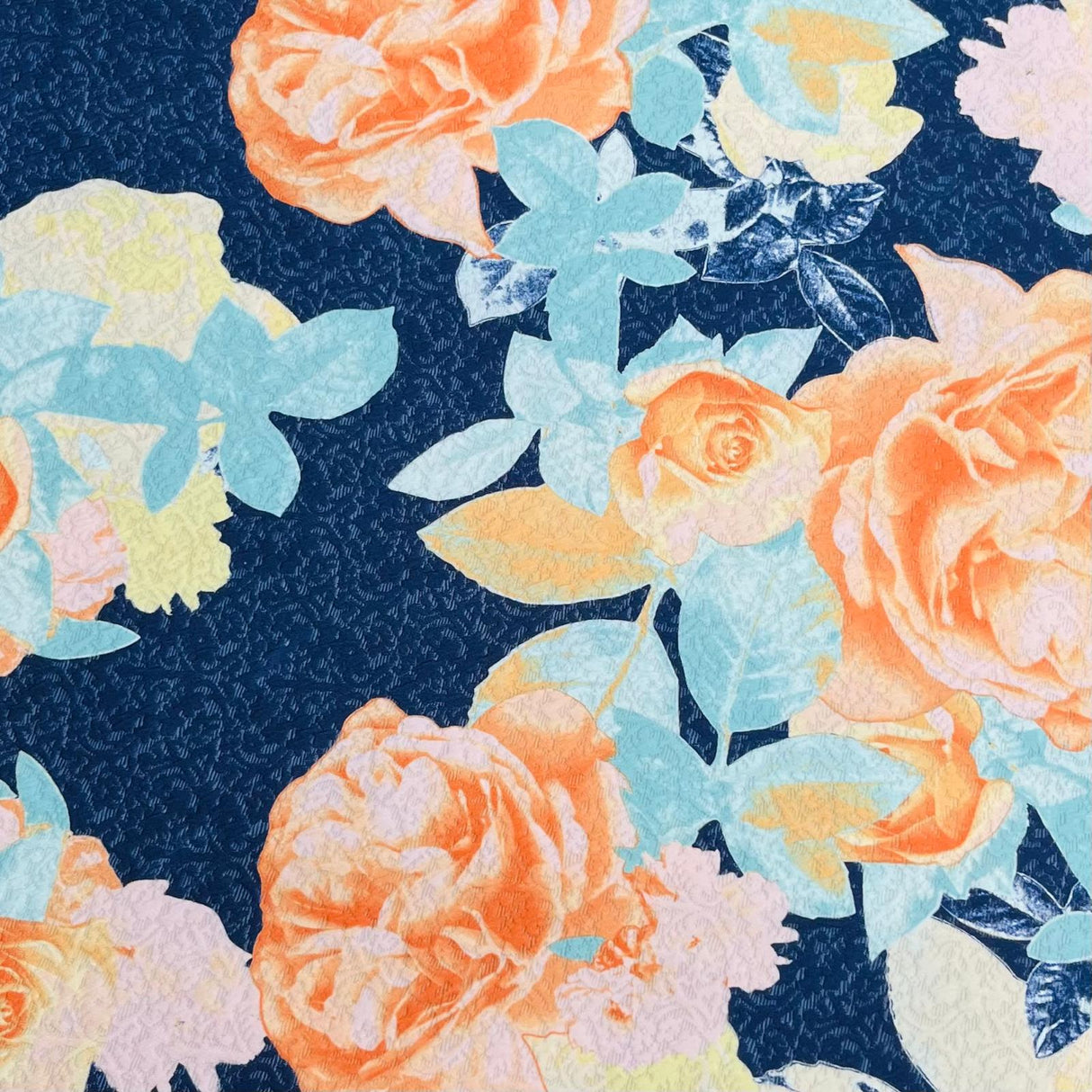 Pound A Metre 3 Metres Luxurious Printed Seersucker Jersey 55” Wide - (Navy)