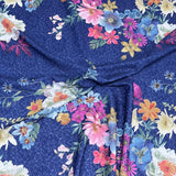 Pound A Metre 3 Metres Luxurious Printed Seersucker Jersey 55” Wide - (Navy) (S1J)