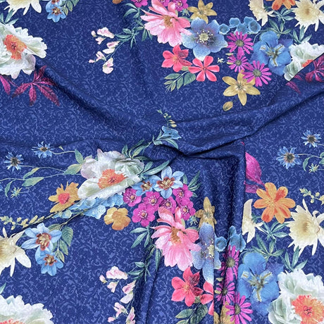 Pound A Metre 3 Metres Luxurious Printed Seersucker Jersey 55” Wide - (Navy) (S1J)