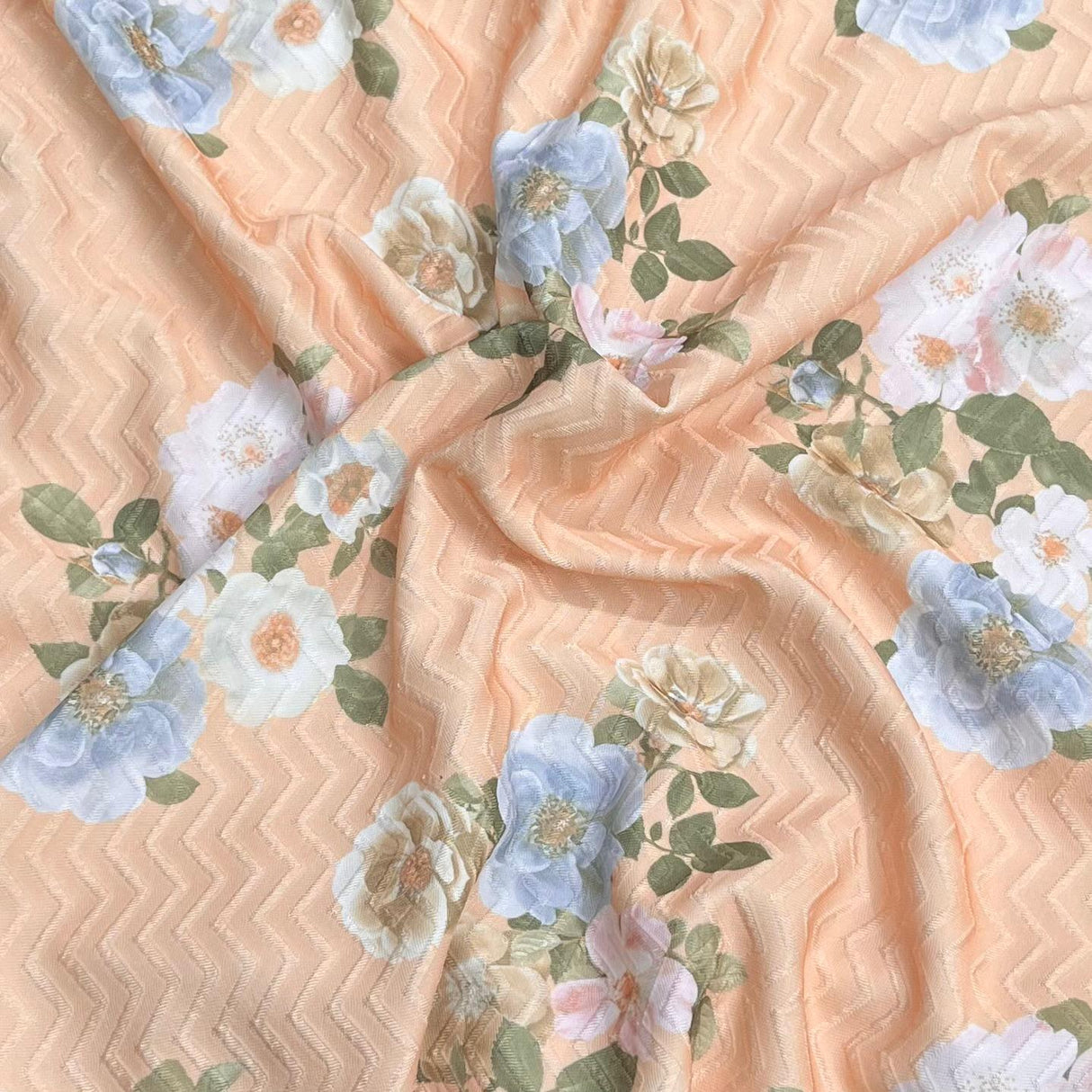 Pound A Metre 3 Metres Luxurious Printed Seersucker Jersey 55” Wide - (Peach)