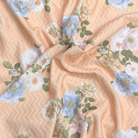 Pound A Metre 3 Metres Luxurious Printed Seersucker Jersey 55” Wide - (Peach)