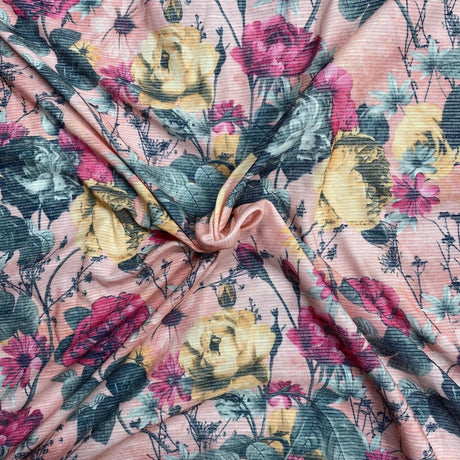 Pound A Metre 3 Metres Luxurious Ribbed Jersey 55” Wide - (Baby Pink Garden)