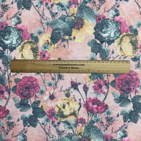 Pound A Metre 3 Metres Luxurious Ribbed Jersey 55” Wide - (Baby Pink Garden)