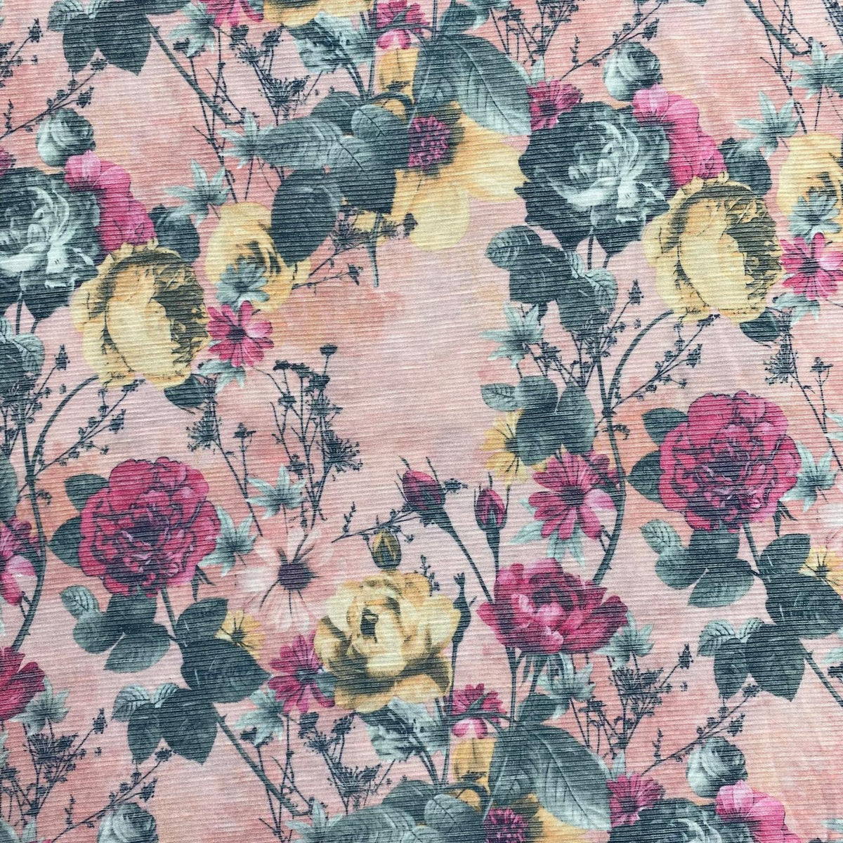 Pound A Metre 3 Metres Luxurious Ribbed Jersey 55” Wide - (Baby Pink Garden)