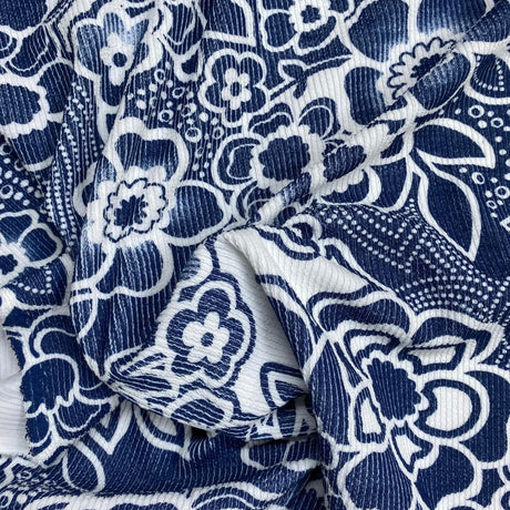Pound A Metre 3 Metres Luxurious Ribbed Jersey 55” Wide - (Blue & White)