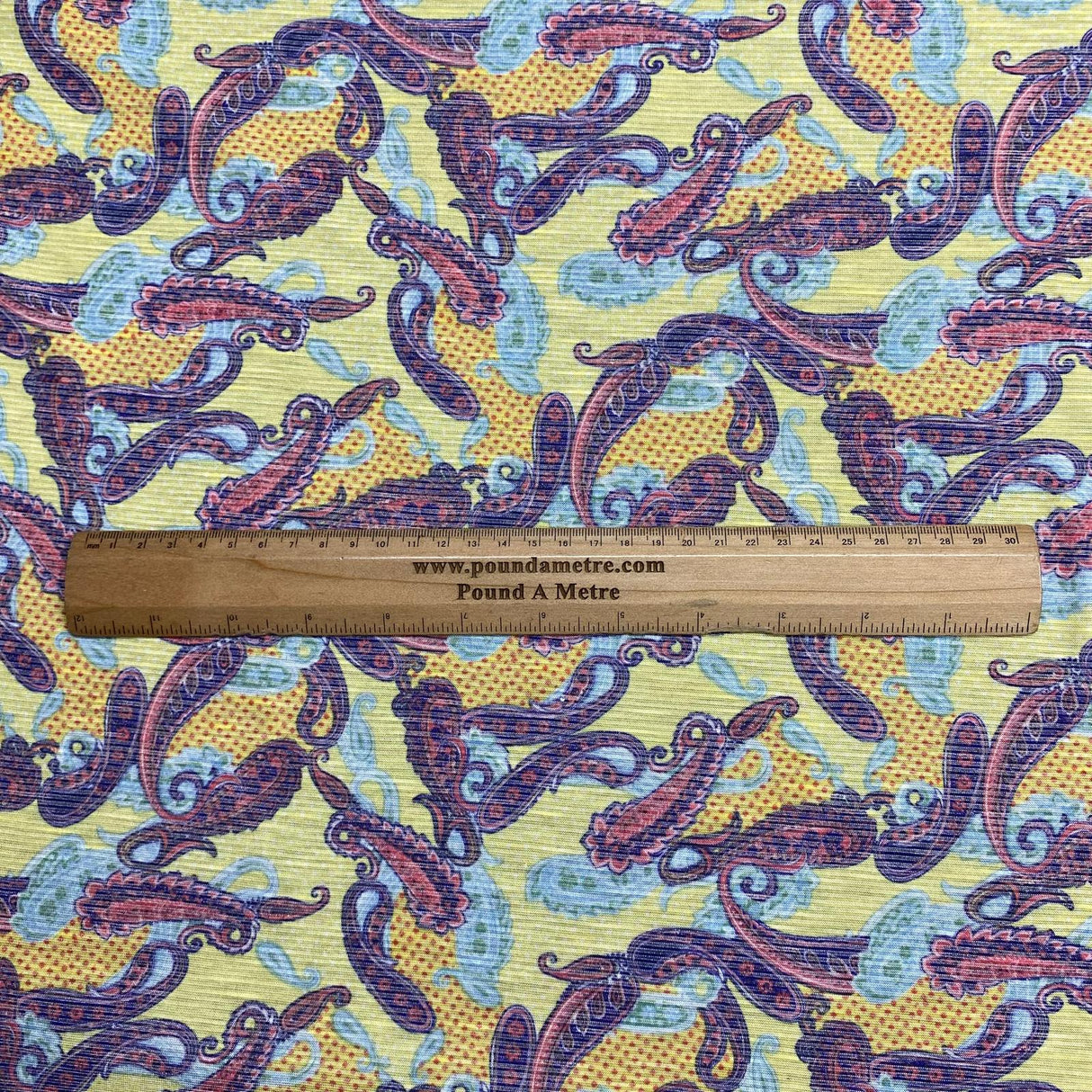 Pound A Metre 3 Metres Luxurious Ribbed Jersey 55” Wide - (Yellow Paisley)
