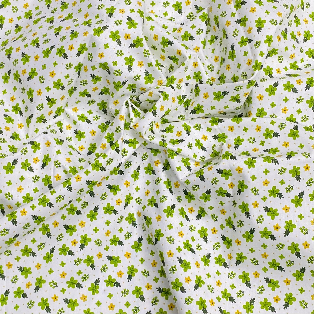 Pound A Metre 3 Metres 3 Metres Luxury 100% Cotton - 36" Wide - (White & Green Floral)