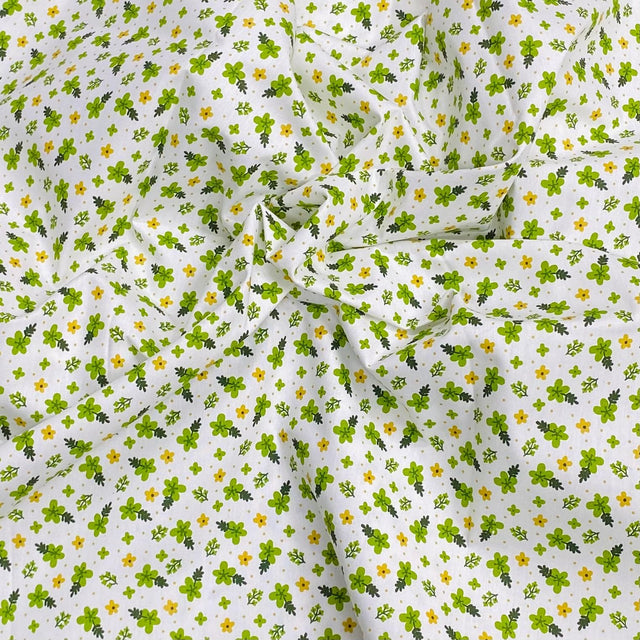Pound A Metre 3 Metres 3 Metres Luxury 100% Cotton - 36" Wide - (White & Green Floral)