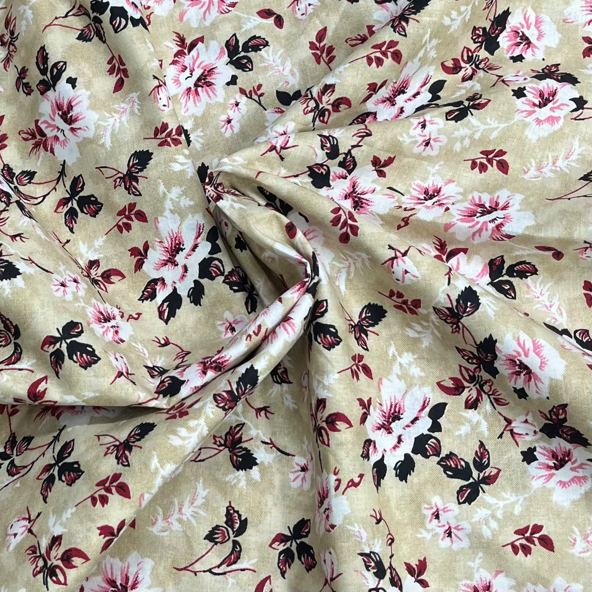 Pound A Metre 3 Metres Luxury Cotton Poplin Fabric – 45'' Wide (Beige Flower)