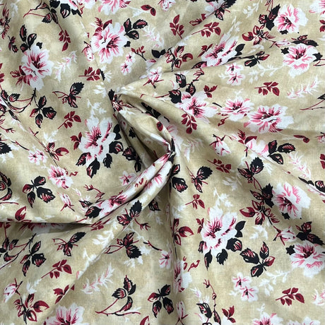 Pound A Metre 3 Metres Luxury Cotton Poplin Fabric – 45'' Wide (Beige Flower)
