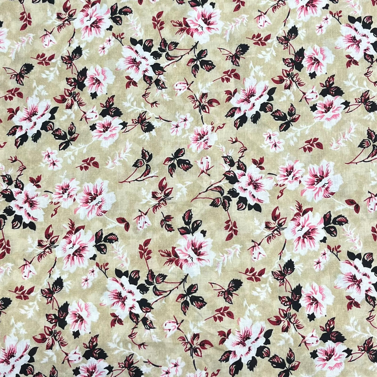 Pound A Metre 3 Metres Luxury Cotton Poplin Fabric – 45'' Wide (Beige Flower)