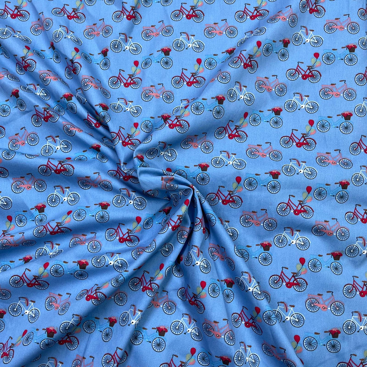 Pound A Metre 3 Metres Luxury Cotton Poplin Fabric – 60'' Wide (Blue Bike)