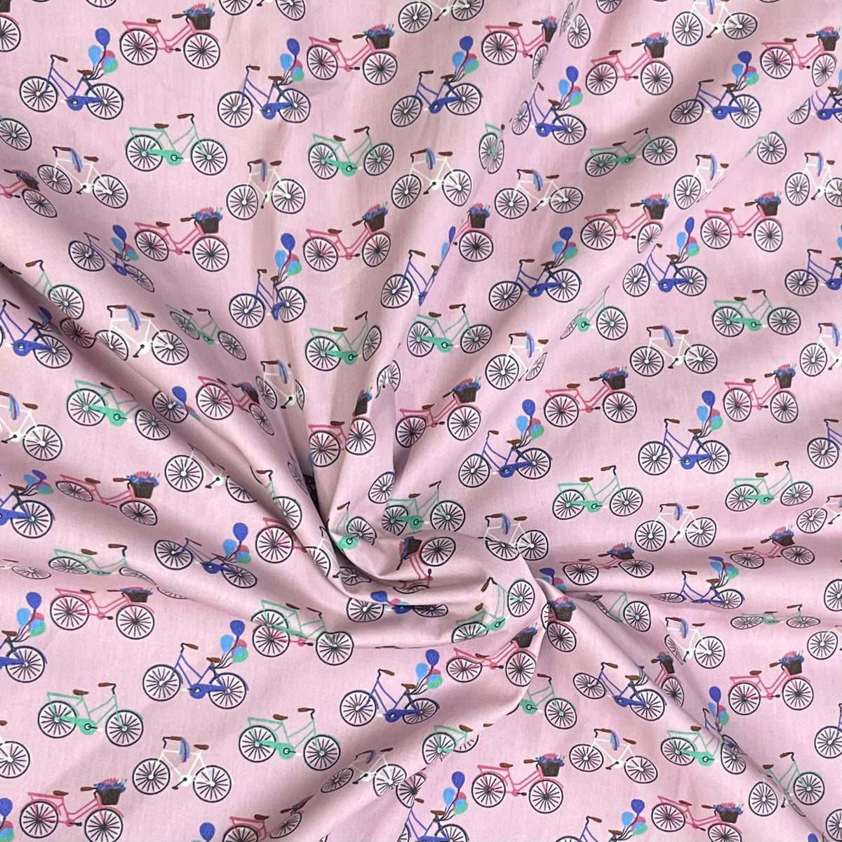 Pound A Metre 3 Metres Luxury Cotton Poplin Fabric – 60'' Wide (Pink Bike)