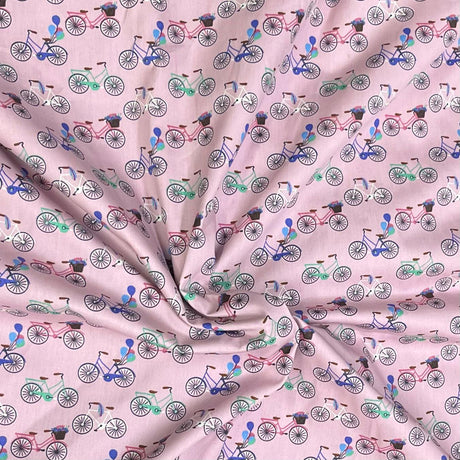 Pound A Metre 3 Metres Luxury Cotton Poplin Fabric – 60'' Wide (Pink Bike)