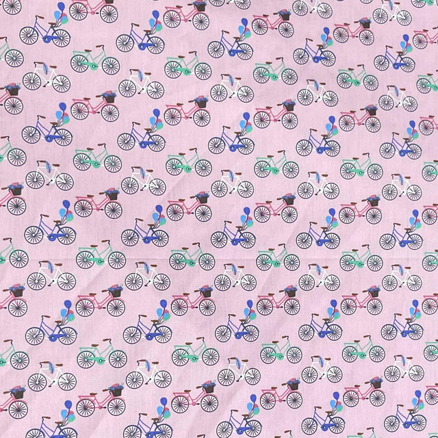 Pound A Metre 3 Metres Luxury Cotton Poplin Fabric – 60'' Wide (Pink Bike)