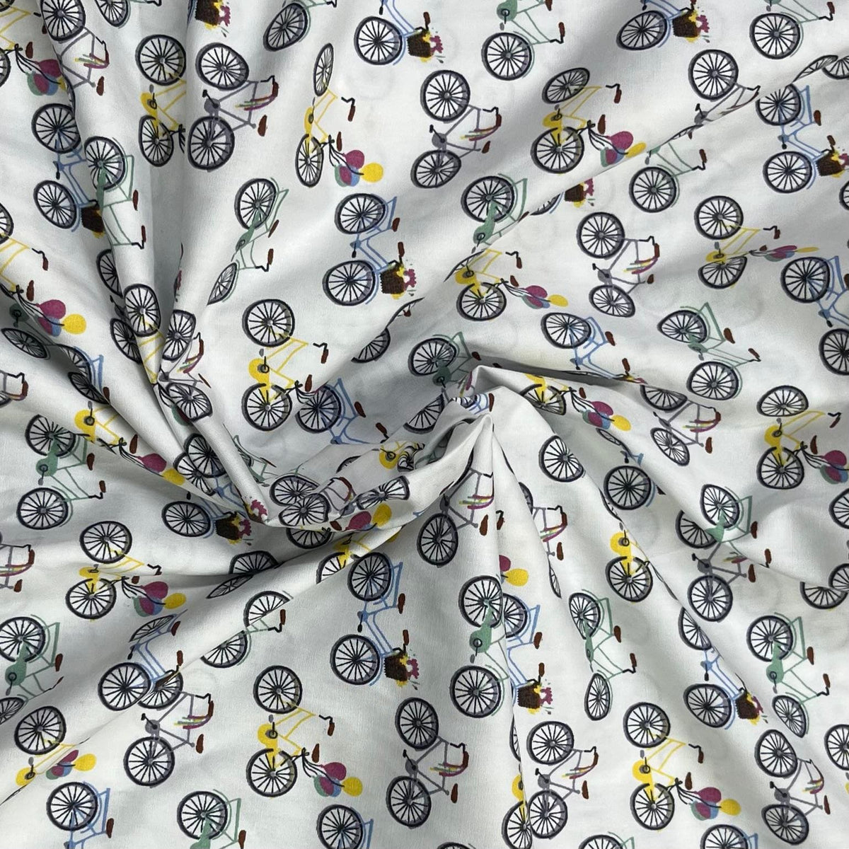 Pound A Metre 3 Metres Luxury Cotton Poplin Fabric – 60'' Wide (White Bike)