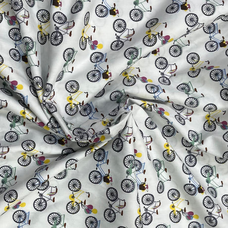 Pound A Metre 3 Metres Luxury Cotton Poplin Fabric – 60'' Wide (White Bike)
