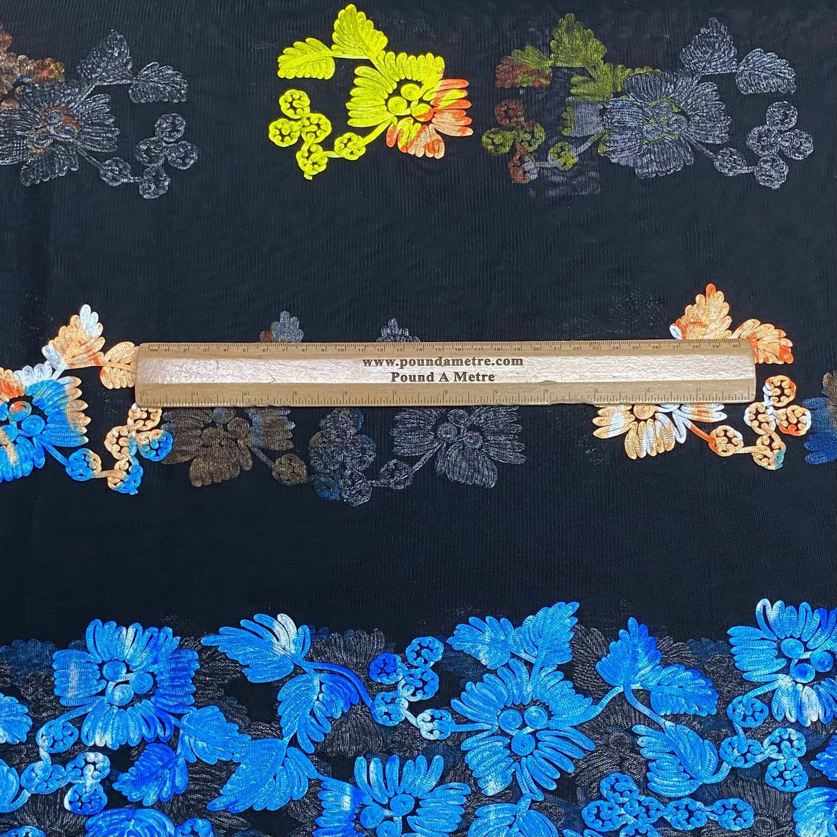 Pound A Metre 3 Metres 3 Metres Luxury Detailed Embroidered Lace Fabric - 55" Wide (Black & Yellow) (EOL)