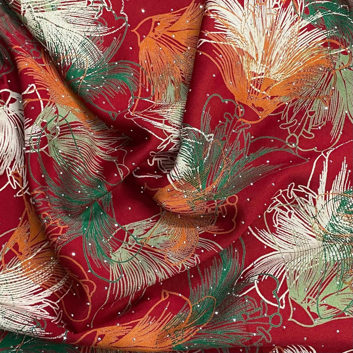 Pound A Metre 3 Metres Luxury Diamante Printed Winter Viscose- 55'' - (Apple)