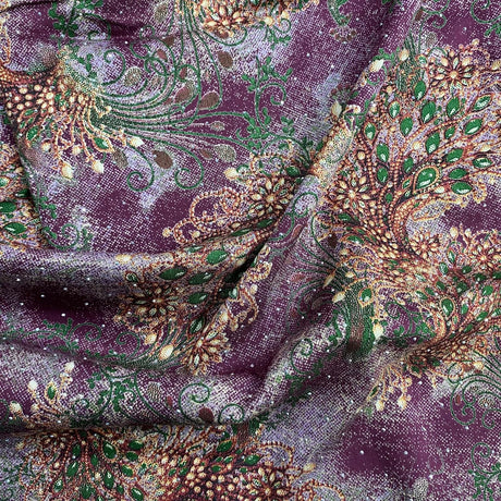 Pound A Metre 3 Metres Luxury Diamante Printed Winter Viscose- 55'' - (Aubergine)