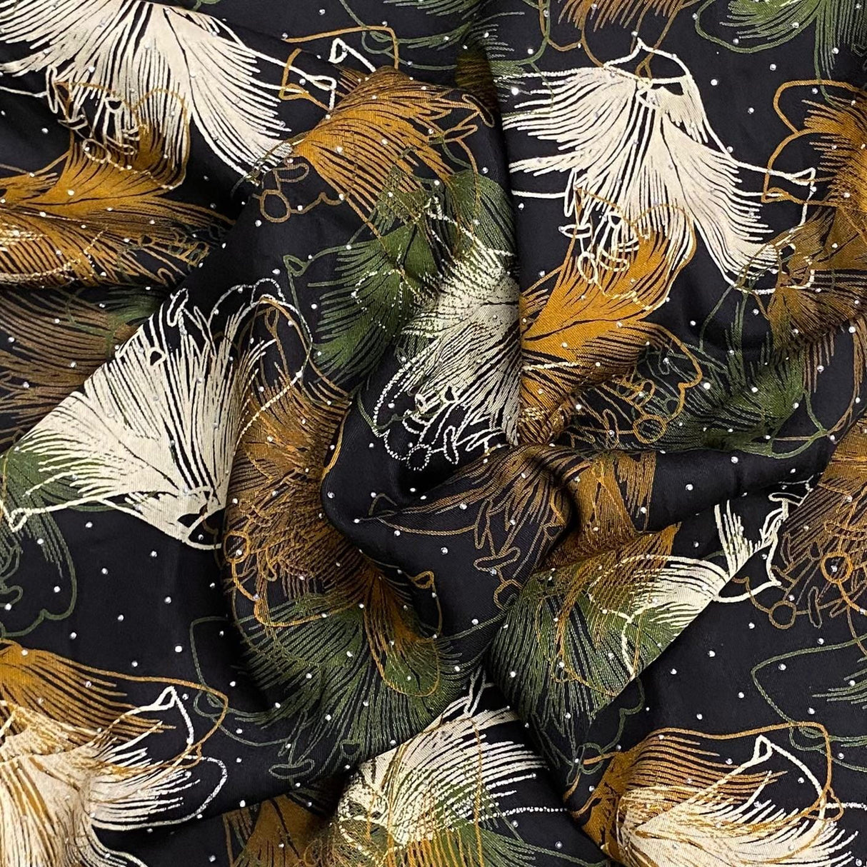 Pound A Metre 3 Metres Luxury Diamante Printed Winter Viscose- 55'' - (Black Sapphire)