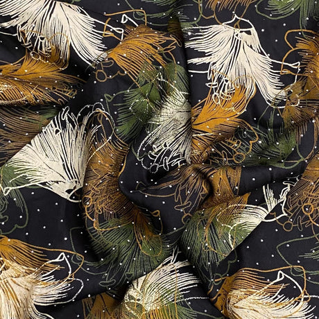 Pound A Metre 3 Metres Luxury Diamante Printed Winter Viscose- 55'' - (Black Sapphire)