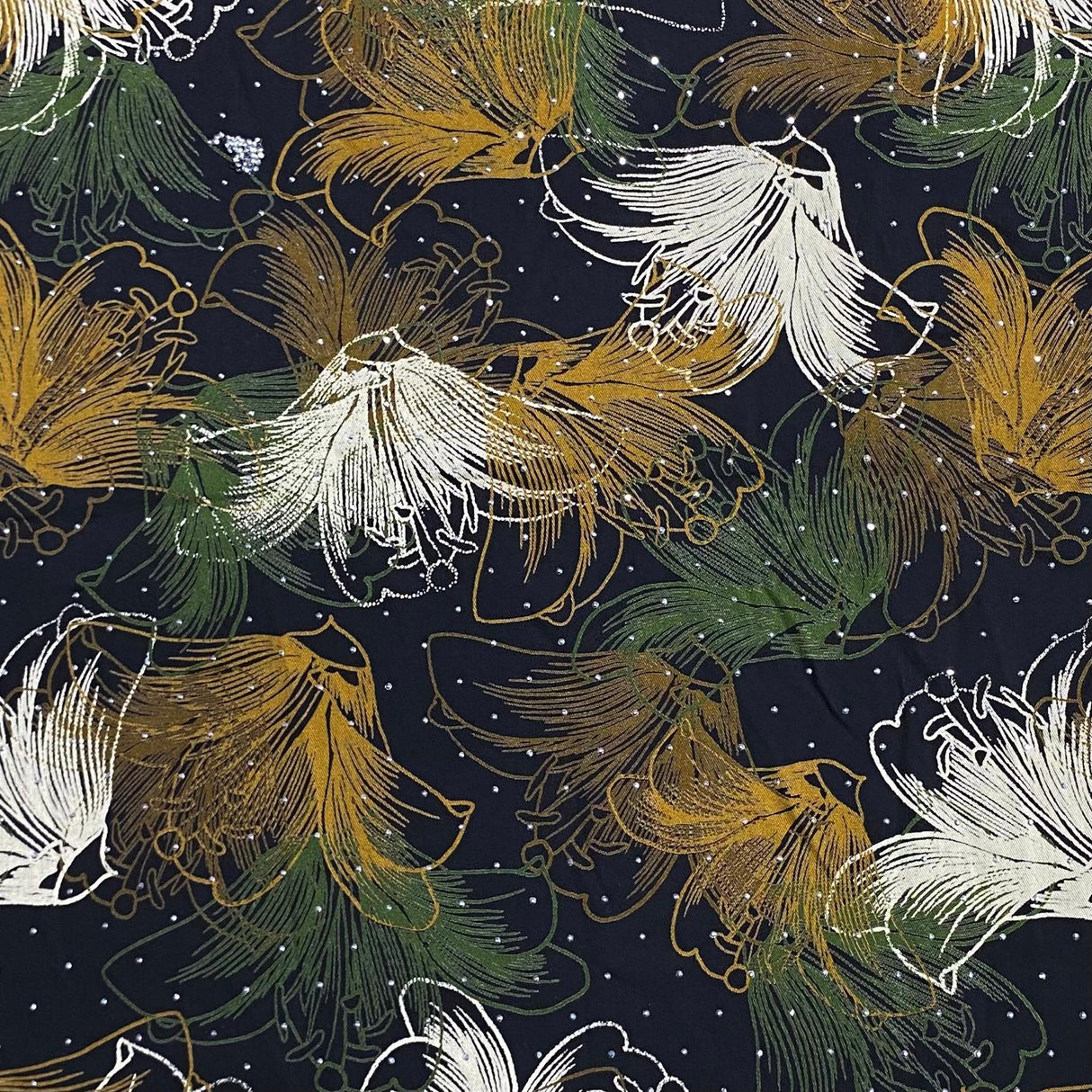 Pound A Metre 3 Metres Luxury Diamante Printed Winter Viscose- 55'' - (Black Sapphire)