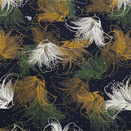 Pound A Metre 3 Metres Luxury Diamante Printed Winter Viscose- 55'' - (Black Sapphire)