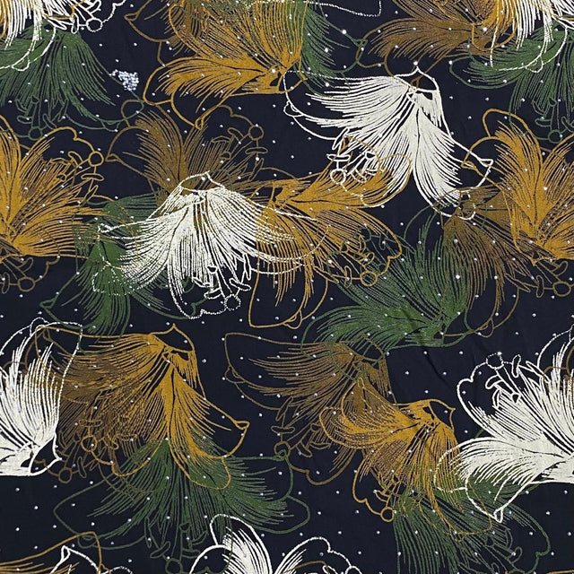 Pound A Metre 3 Metres Luxury Diamante Printed Winter Viscose- 55'' - (Black Sapphire)