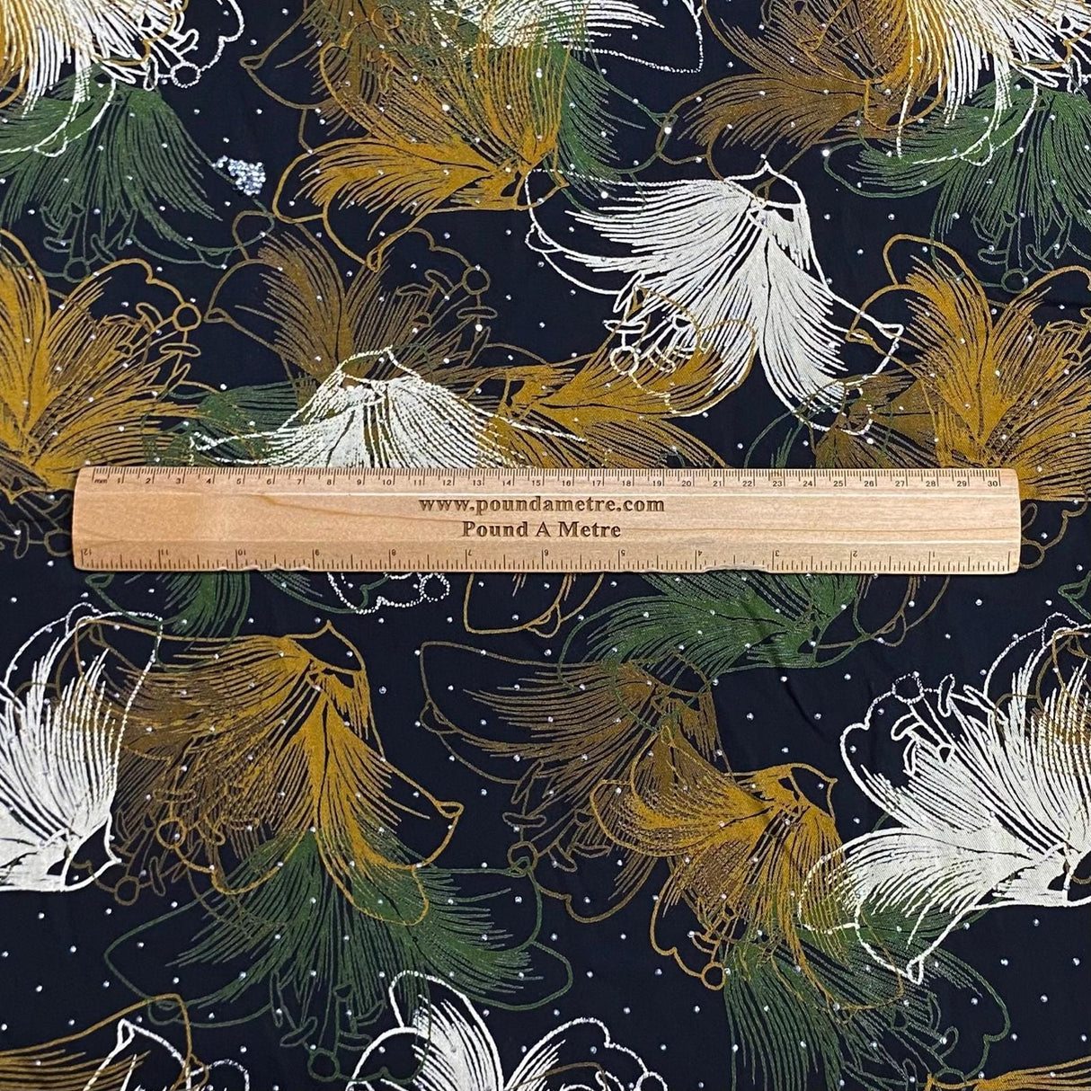 Pound A Metre 3 Metres Luxury Diamante Printed Winter Viscose- 55'' - (Black Sapphire)