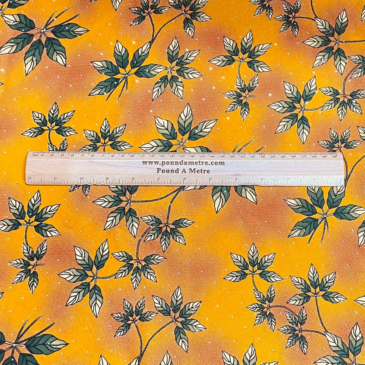 Pound A Metre 3 Metres Luxury Diamante Printed Winter Viscose- 55'' - (Citrine Leaf)