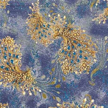 Pound A Metre 3 Metres Luxury Diamante Printed Winter Viscose- 55'' - (Denim)