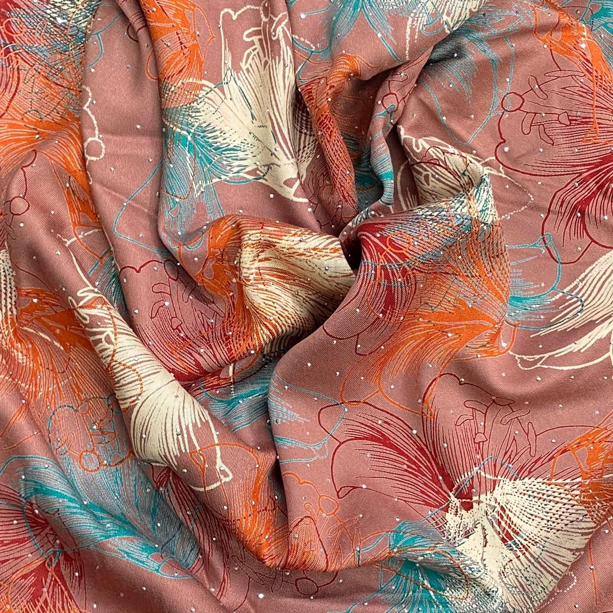 Pound A Metre 3 Metres Luxury Diamante Printed Winter Viscose- 55'' - (Dusty)