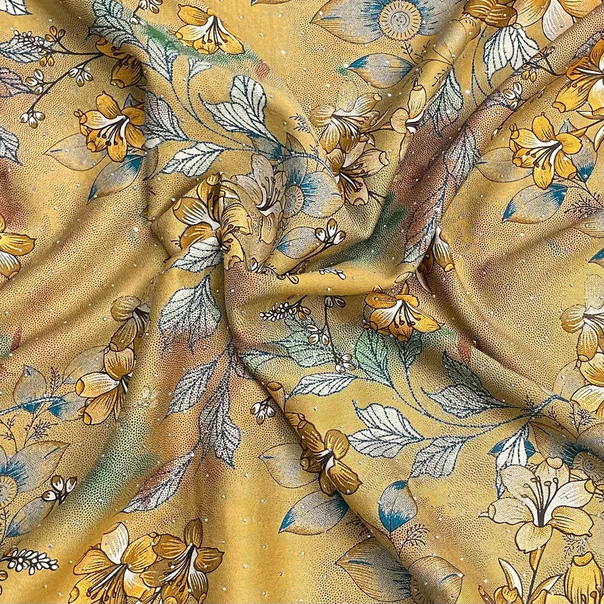 Pound A Metre 3 Metres Luxury Diamante Printed Winter Viscose- 55'' - (Golden Petal)