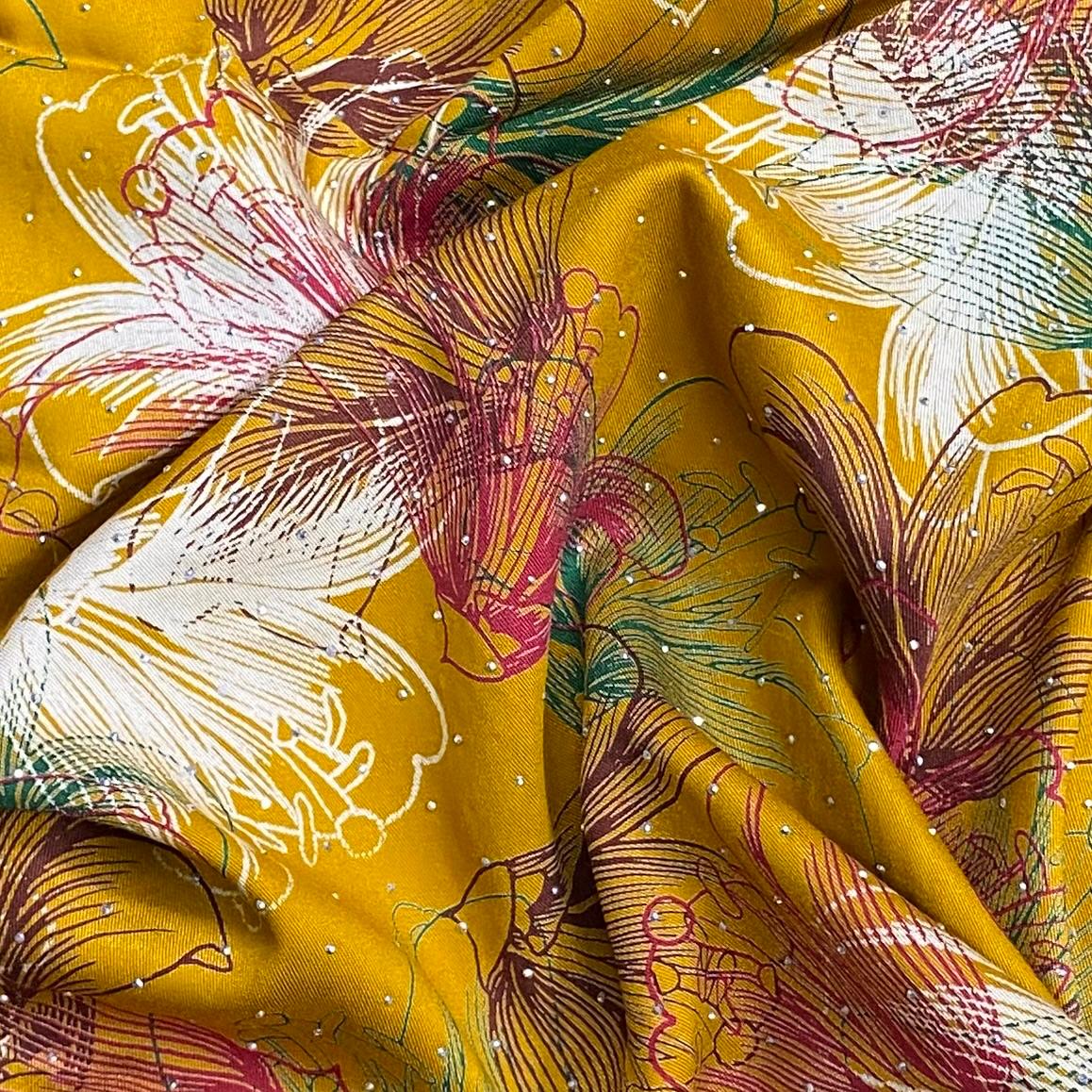 Pound A Metre 3 Metres Luxury Diamante Printed Winter Viscose- 55'' - (Mango)