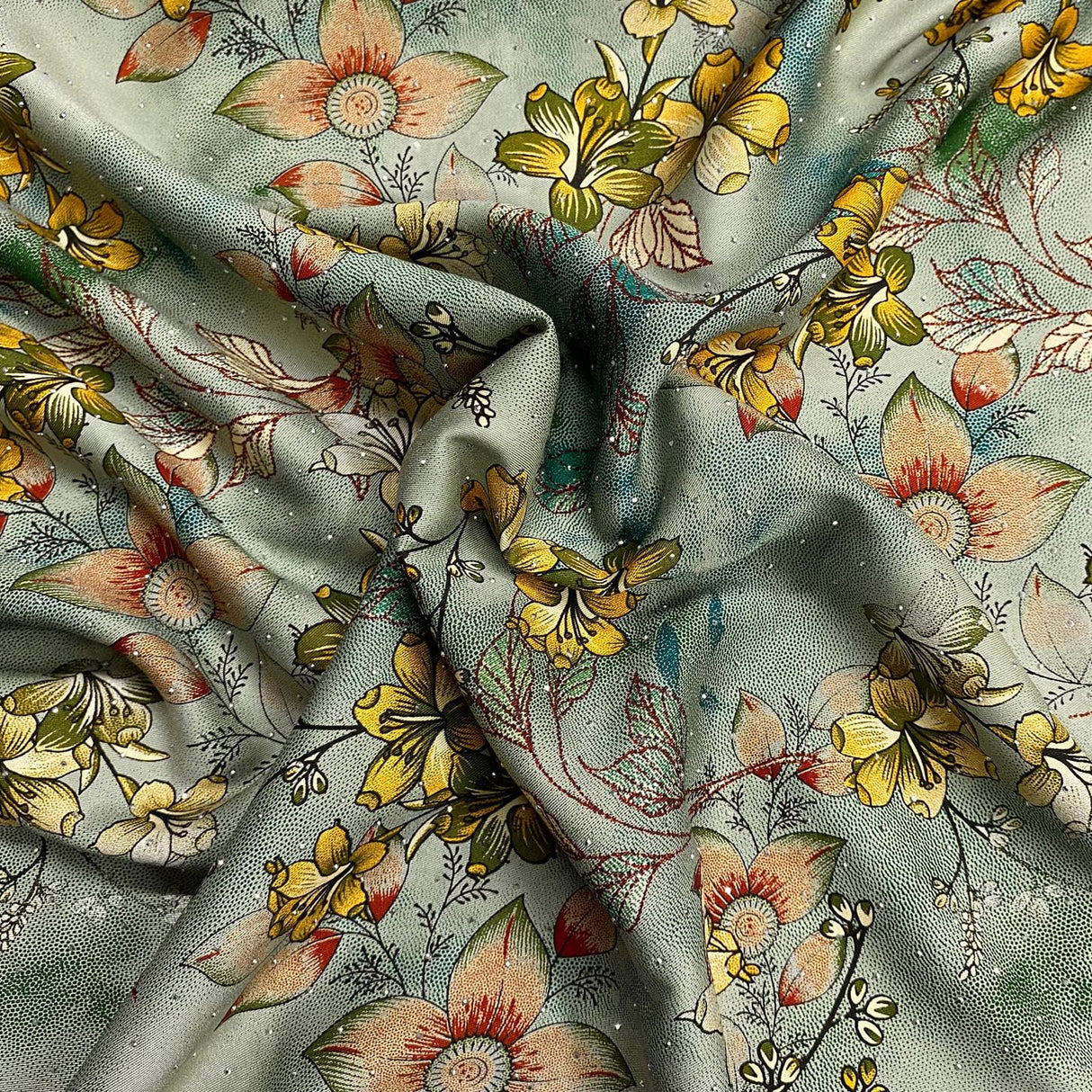 Pound A Metre 3 Metres Luxury Diamante Printed Winter Viscose- 55'' - (Mint Bloom)