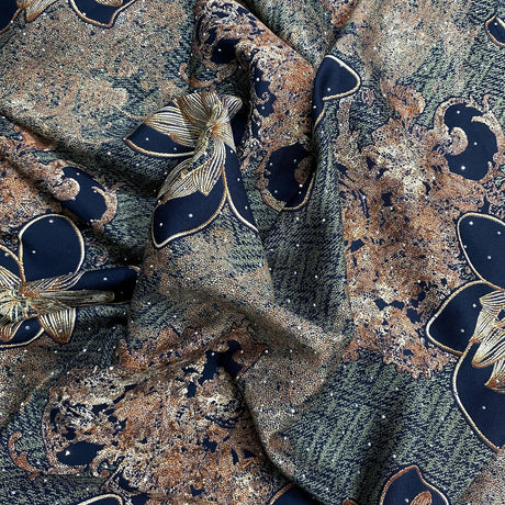 Pound A Metre 3 Metres Luxury Diamante Printed Winter Viscose- 55'' - (Night)