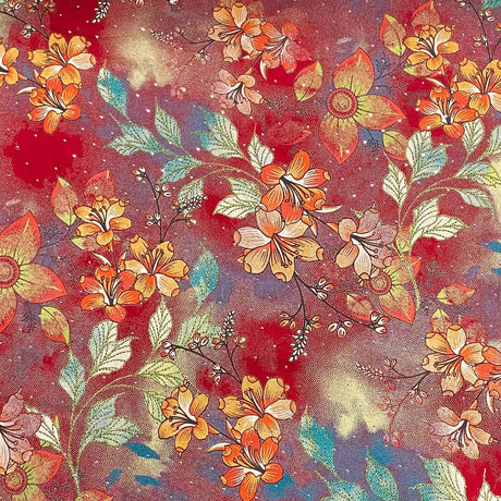 Pound A Metre 3 Metres Luxury Diamante Printed Winter Viscose- 55'' - (Scarlet Garden)
