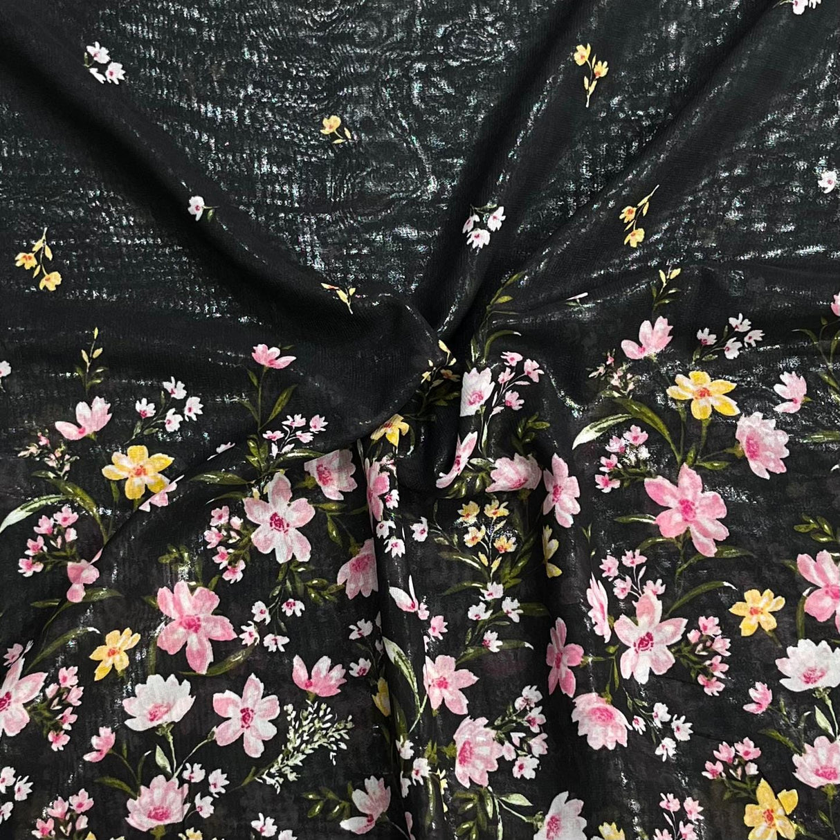 Pound A Metre 3 Metres Luxury Double-Sided Chiffon Fabric – 55" Wide - (Black Garden)