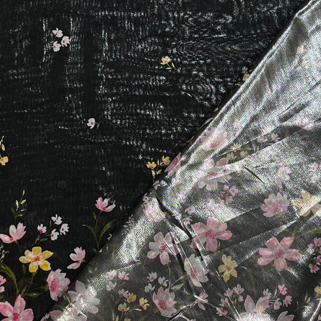 Pound A Metre 3 Metres Luxury Double-Sided Chiffon Fabric – 55" Wide - (Black Garden)