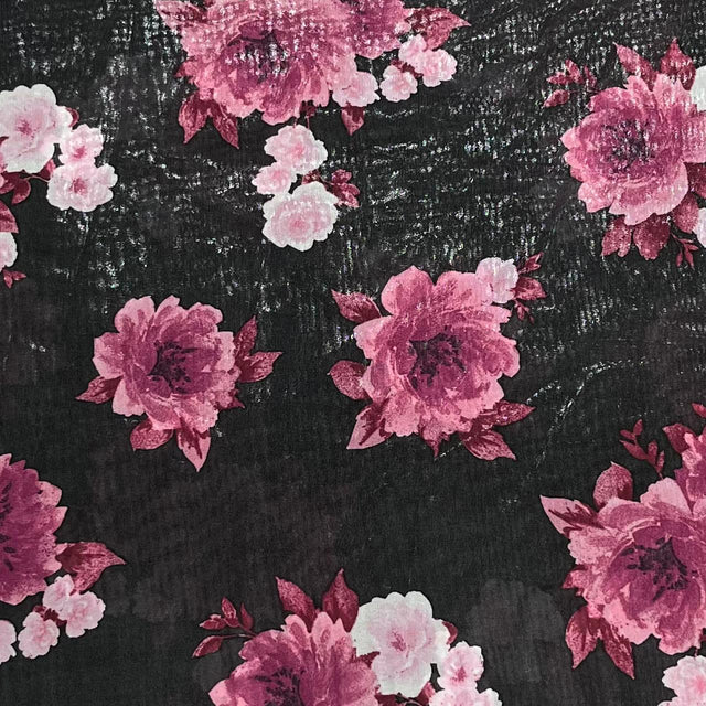 Pound A Metre 3 Metres Luxury Double-Sided Chiffon Fabric – 55" Wide - (Black Roses)